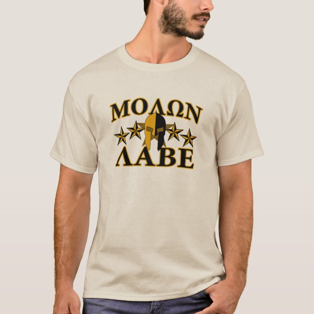 Camiseta Ouro de Capacete do Guerreiro Molon Labe Spartan c (Frente)