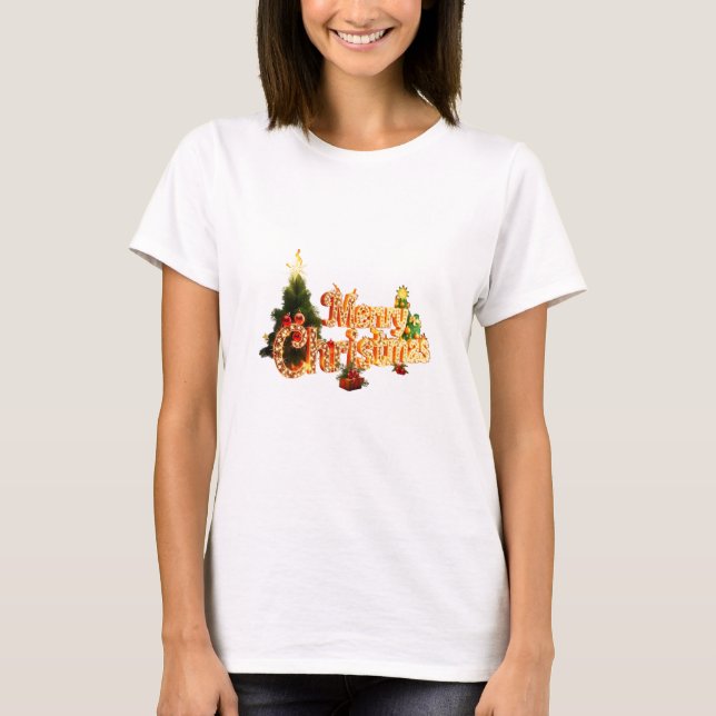 Camiseta Ouro de Natal Sparkle - Árvore Festiva (Frente)