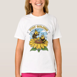 Camiseta Ouro de permanência - Ilustração de abelha e flor