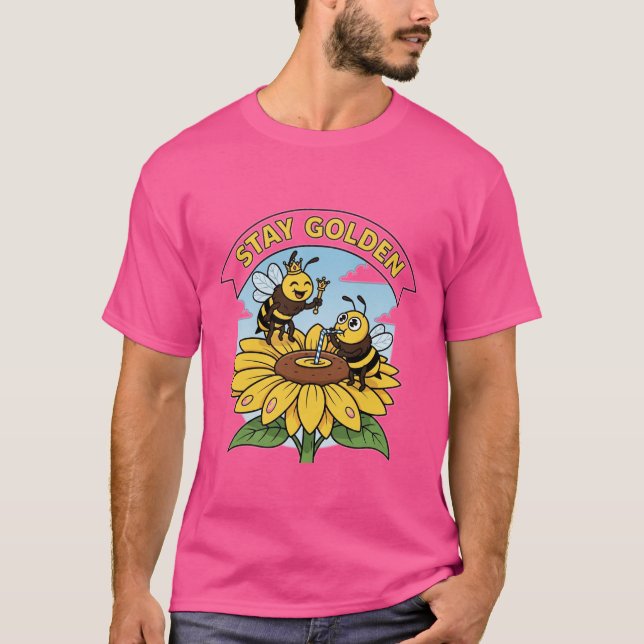 Camiseta Ouro de permanência - Ilustração de abelha e flor (Frente)