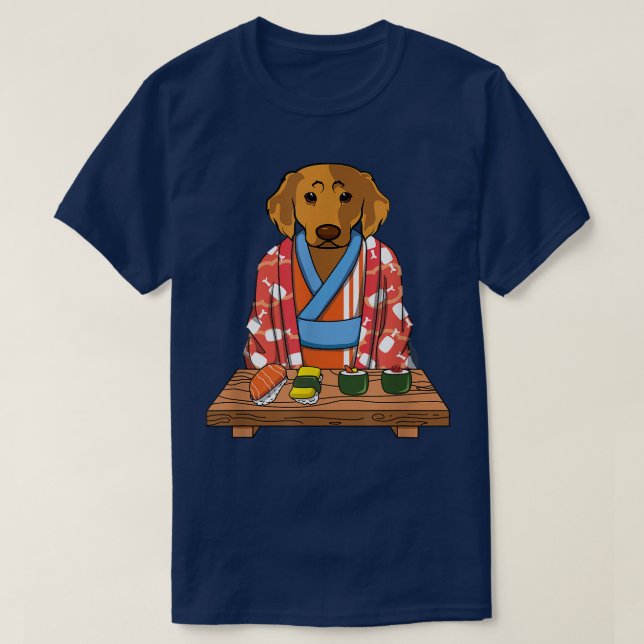 Camiseta Ouro de Retriever Kimono Kawaii Alimentos Japonese (Frente do Design)