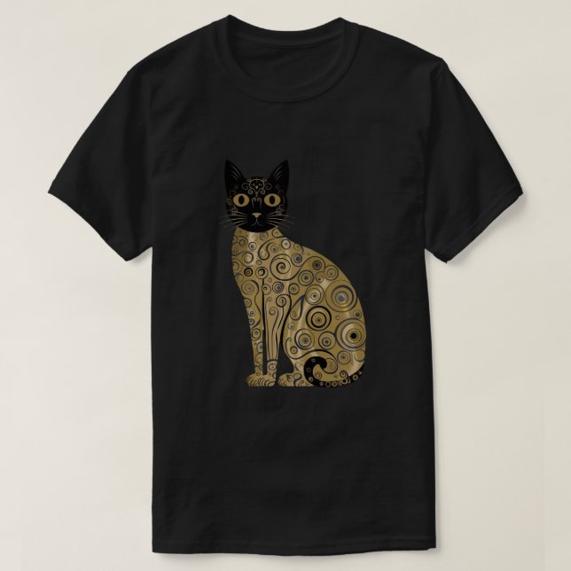 Camiseta Ouro Decorativo Gustav Klimt Estilo preto de Gato (Frente do Design)