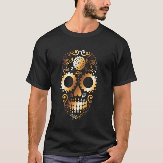 Camiseta Ouro Dia de as Bruxas engraçado de crânio Assustad (Frente)