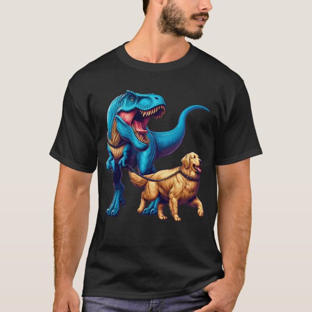 Camiseta Ouro Dinossauro Engraçado Retriever Andando Cachor (Frente)