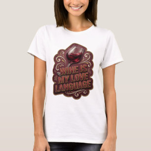 Camiseta Ouro Divertido O VINHO É MINHA LINGUAGEM DO AMOR A