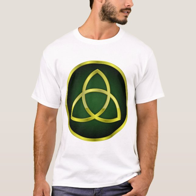 Camiseta ouro e triquetra verde (Frente)
