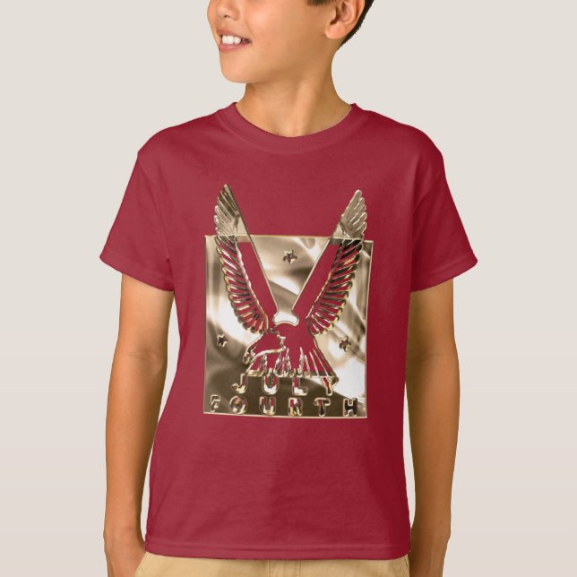 Camiseta Ouro Eagle EUA julho 4 Dia da Independência (Frente)