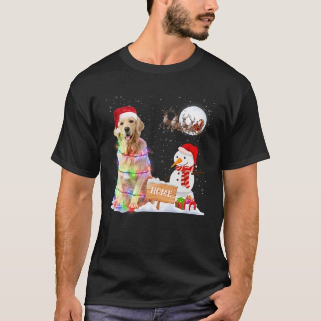 Camiseta Ouro Engraçado Cachorro Cachorro Natal Snowman Xma (Frente)