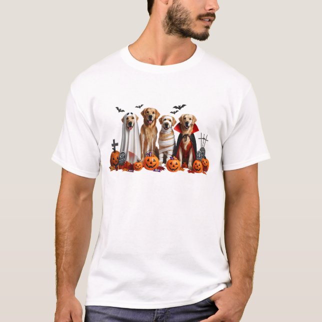 Camiseta Ouro Engraçado Recupera Cachorro de Halloween (Frente)