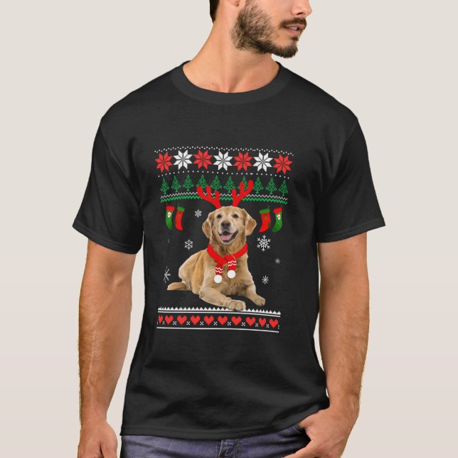 Camiseta Ouro Engraçado Reindeer Retriever Ugly Christmas G (Frente)
