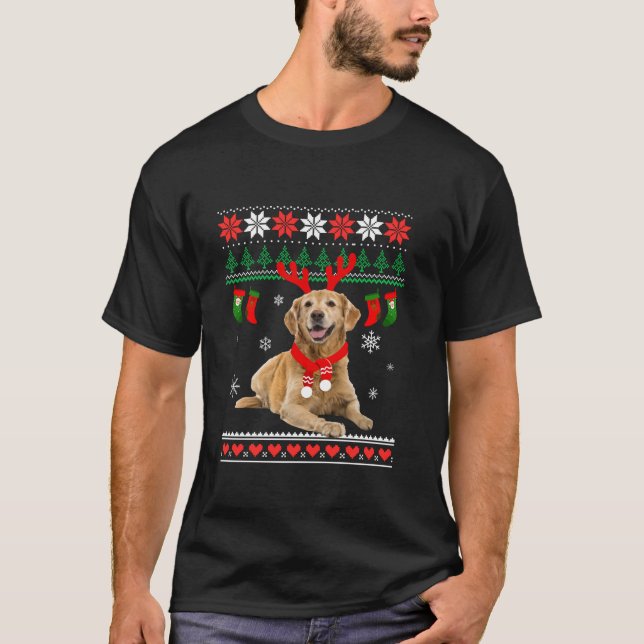 Camiseta Ouro Engraçado Reindeer Retriever Ugly Christmas G (Frente)