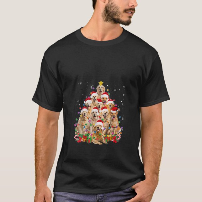 Camiseta Ouro Engraçado Retriever Natal Lights Tree Cachorr (Frente)