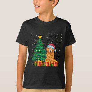 Camiseta Ouro Feio Retriever Santa Hat Noite Luzes de Natal