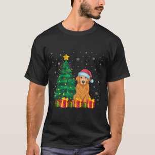 Camiseta Ouro Feio Retriever Santa Hat Noite Luzes de Natal