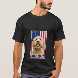 Camiseta Ouro feminino Labradoodle Cão 4 de julho M