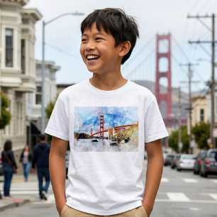 Camiseta Ouro Gate Bridge aquarela em São Francisco