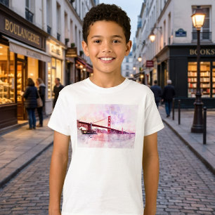 Camiseta Ouro Gate Bridge aquarela em São Francisco