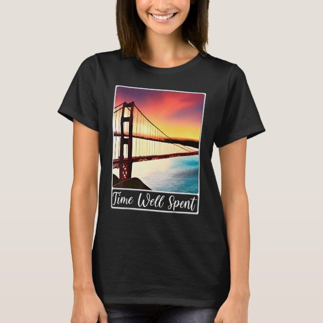 Camiseta Ouro Gate Bridge San Francisco California Time W (Frente)
