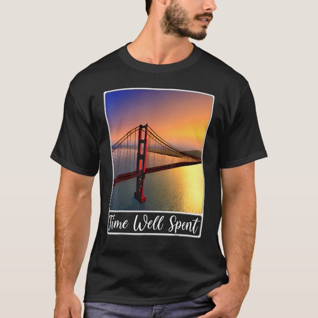 Camiseta Ouro Gate Bridge San Francisco California Time W (Frente)