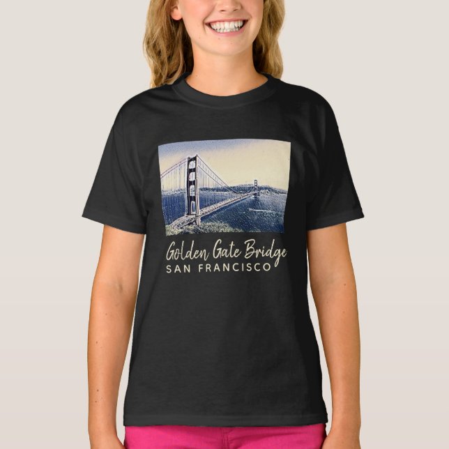 Camiseta Ouro Gate Bridge San Francisco Watercolor Art (Frente)