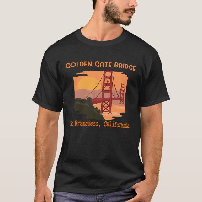 Camiseta Ouro Gate Bridge Souvenir, San Francisco Califor (Frente)