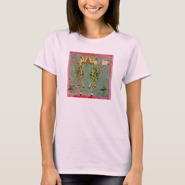 Camiseta Ouro Girafas Rosa Tigela Rosa (Frente)