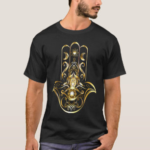 Camiseta Ouro Hamsa Mau-Olho Mão de Fatima Yoga Meditati