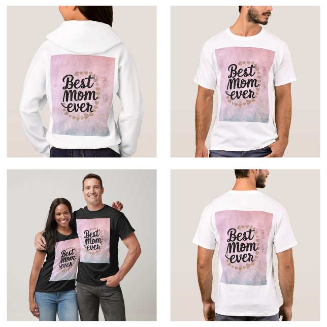 Camiseta Ouro Hearts Trendy Script Melhor Mãe Alguma Vez Mo (Golden Hearts Trendy Script Best Mom Ever Modern clothes)