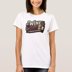 Camiseta Ouro Icônico VINHO E CÃES ME TRAZEM FELICIDADE