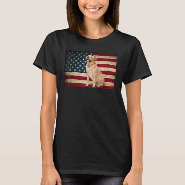 Camiseta Ouro Labrador recuperador do American Flag Pet Ani (Frente)