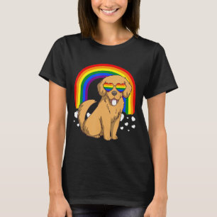 Camiseta Ouro Lgbt Cão De Retriever Orgulho gay Arco-Íris