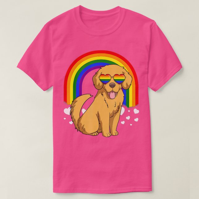 Camiseta Ouro LGBT Orgulho gay Cachorro do Retriever  Rainb (Frente do Design)