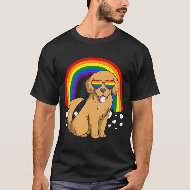 Camiseta Ouro Lgbt Retriever Dog Orgulho gay Rainbow Lgbtq (Frente)