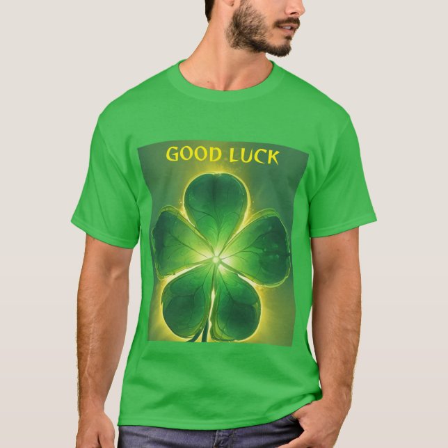 Camiseta Ouro Lucky Clover brilha boa sorte (Frente)