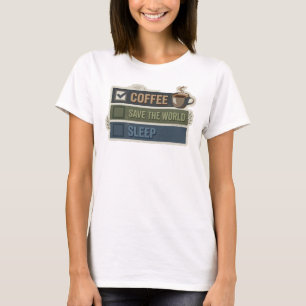 Camiseta Ouro Moderno CAFÉ PRIMEIRO SALVAR O MUNDO