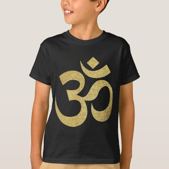 Camiseta Ouro Om Símbolo Espiritual Meditação Yoga Ohm (Frente)