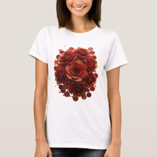 Camiseta Ouro Ousado ROSAS VERMELHAS E BOLHAS DE VIDRO Desi
