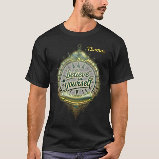 Camiseta Ouro Paths Acredite em si mesmo. (Frente)