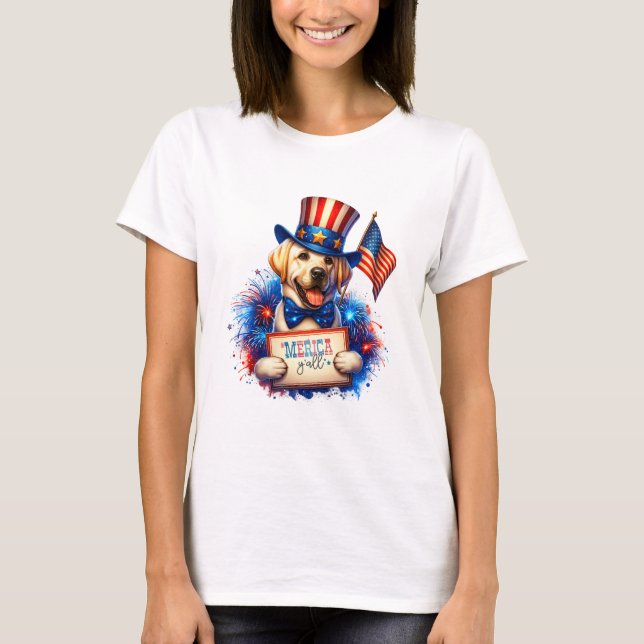 Camiseta Ouro Patriótico Labrador 'Merica Y'all (Frente)