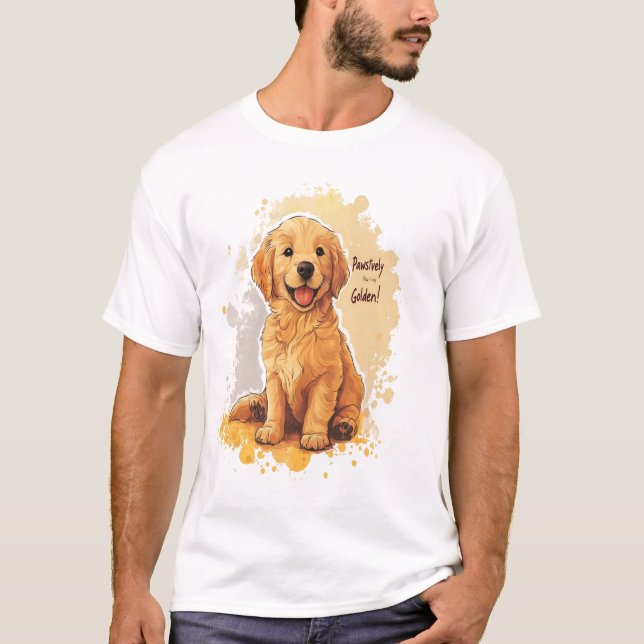 Camiseta Ouro Pawsitivamente - Ouro do Estilo de Arte Simpl (Frente)