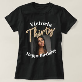 Camiseta Ouro prateado com script de foto do aniversário de