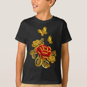 Camiseta Ouro Red Butterfly Flower Plant Florist Gift