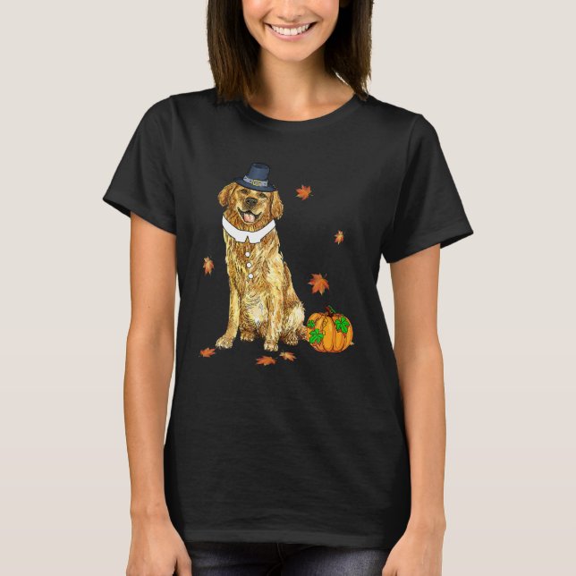Camiseta Ouro Retriever Ação de Graças Peregrino Turquia Ho (Frente)