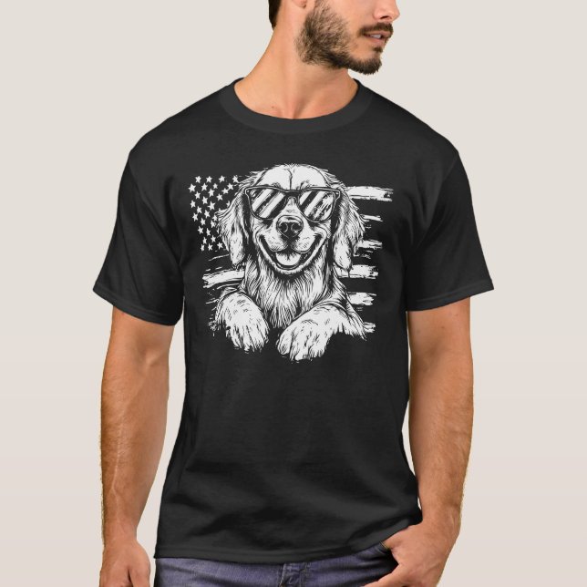 Camiseta Ouro Retriever American Flag (Frente)