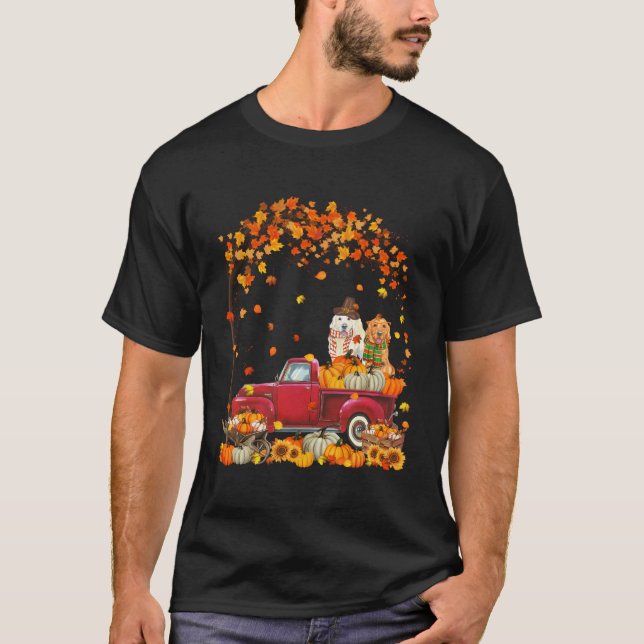 Camiseta Ouro Retriever Autumn Fall Pumpkin Truck Mappel (Frente)