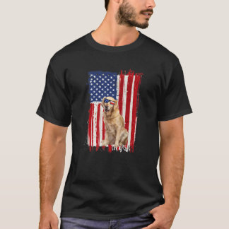 Camiseta Ouro Retriever Cachorro Americano Bandeira Patriót