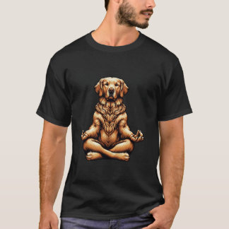 Camiseta Ouro Retriever Cachorro Lover Yoga Meditação Lotus