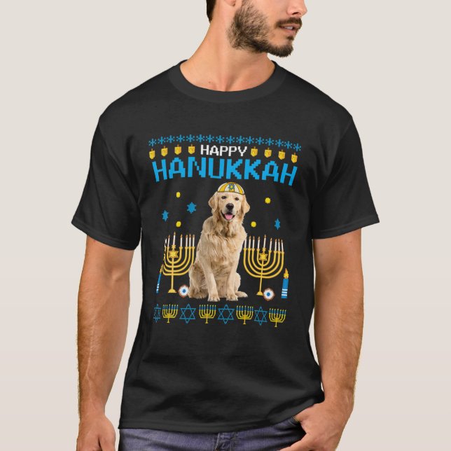 Camiseta Ouro Retriever Chanukah Juewish Ugly Hanukkah Swe (Frente)