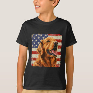 Camiseta Ouro Retriever Dog America Flag Shirt Independente