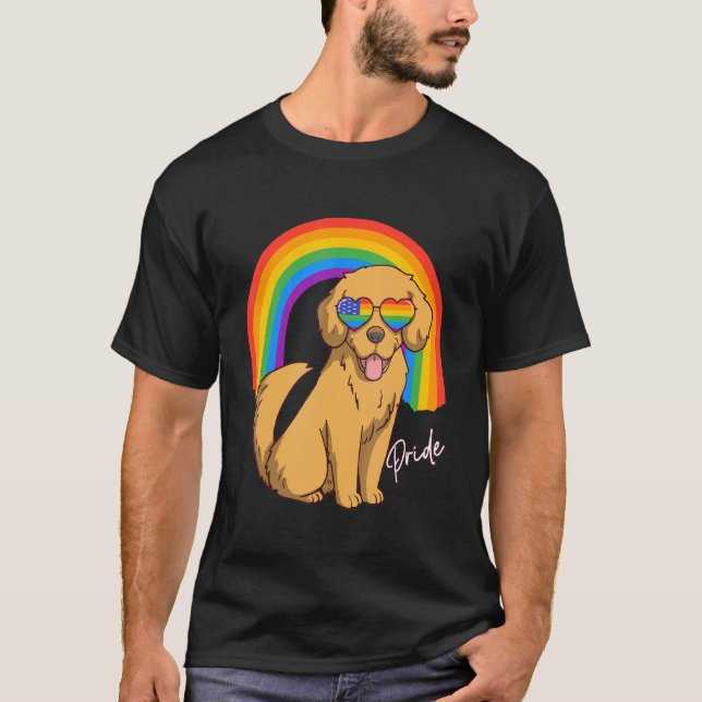 Camiseta Ouro Retriever Dog Lgbt Pride Rainbow Us Merica (Frente)
